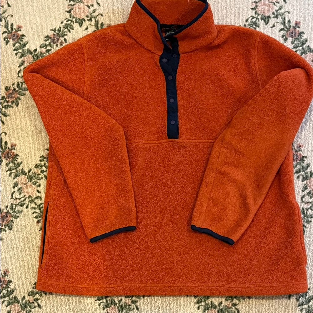 Vintage LL BEAN Orange Fleece Pullover with navy Accents